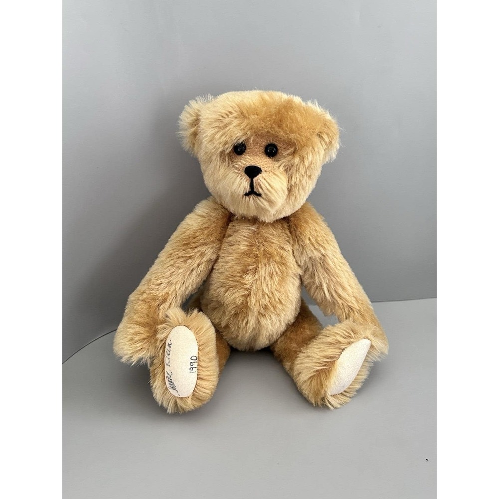 Vintage Handmade 11" Golden Jointed MOHAIR TEDDY BEAR Artist JEANNE KLEIN 1990